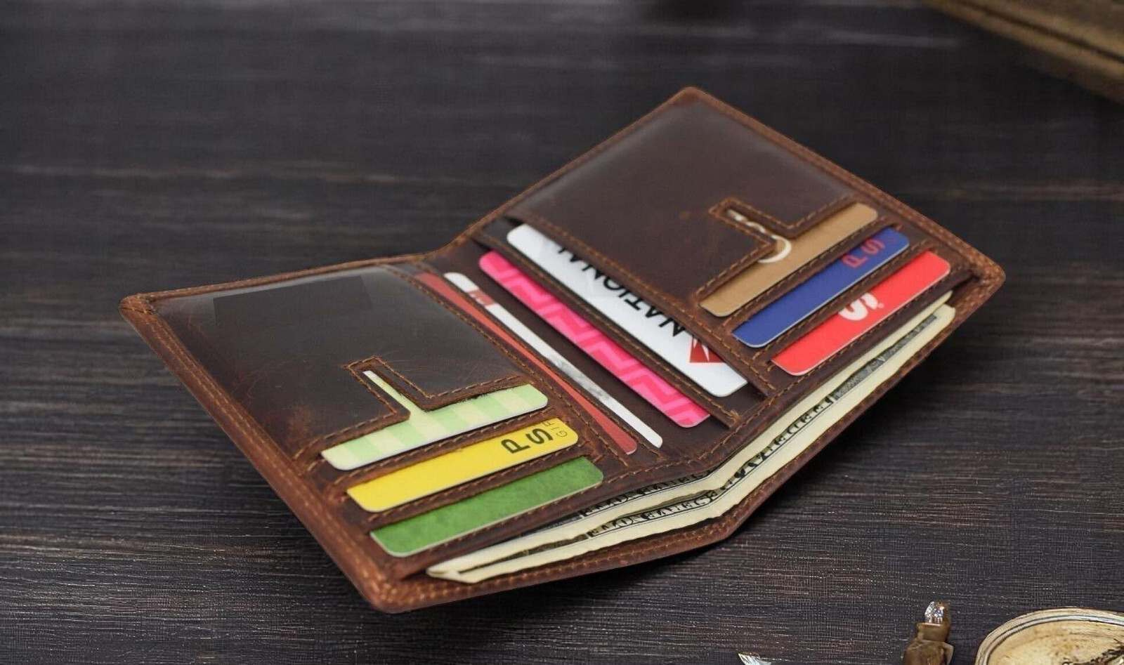 Vintage Leather Mens Slim Bifold Wallet RFID Blocking Credit Card Holder Wallets