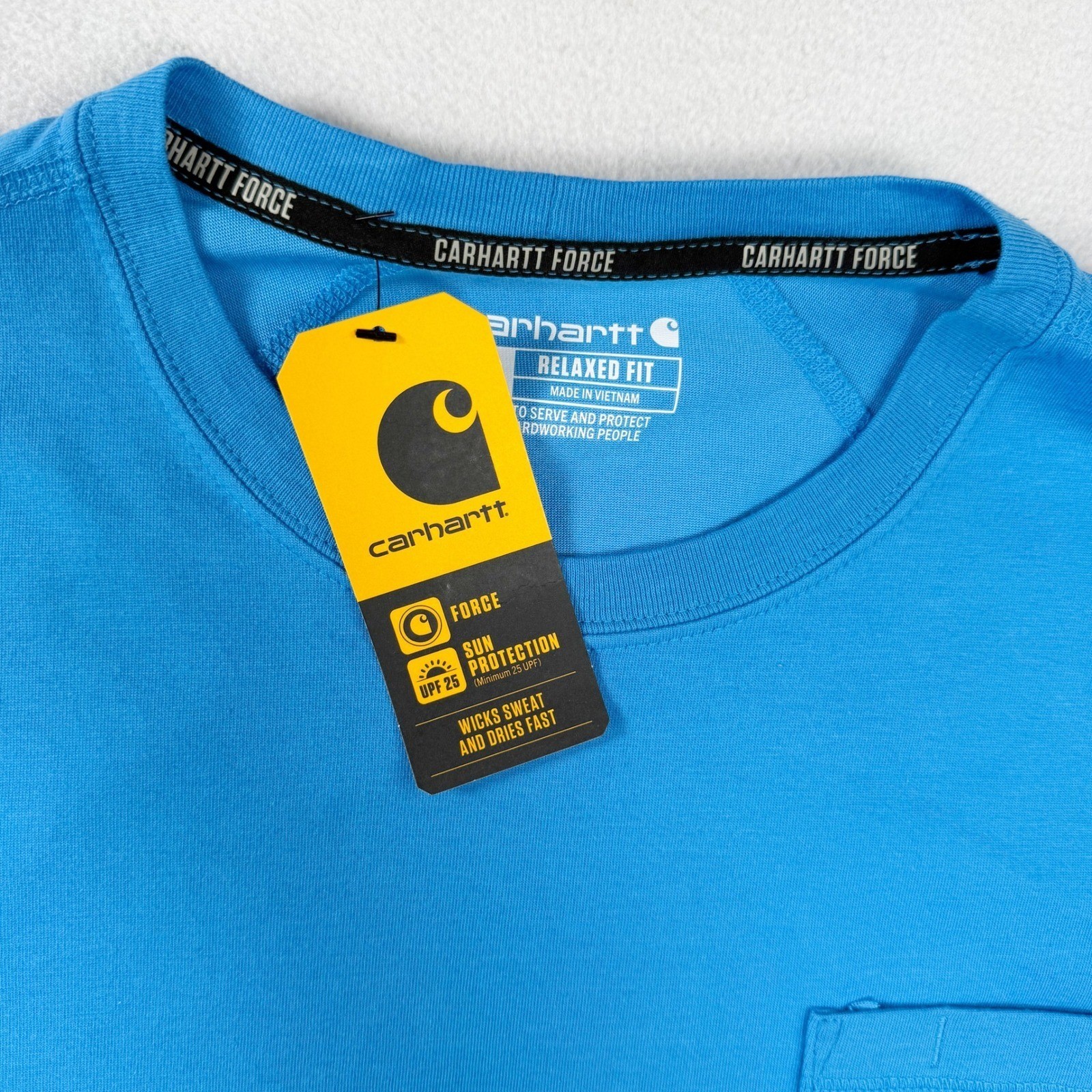 Carhartt Force Pocket T-Shirt Mens Size M Blue Relaxed Fit UPF 25 NEW