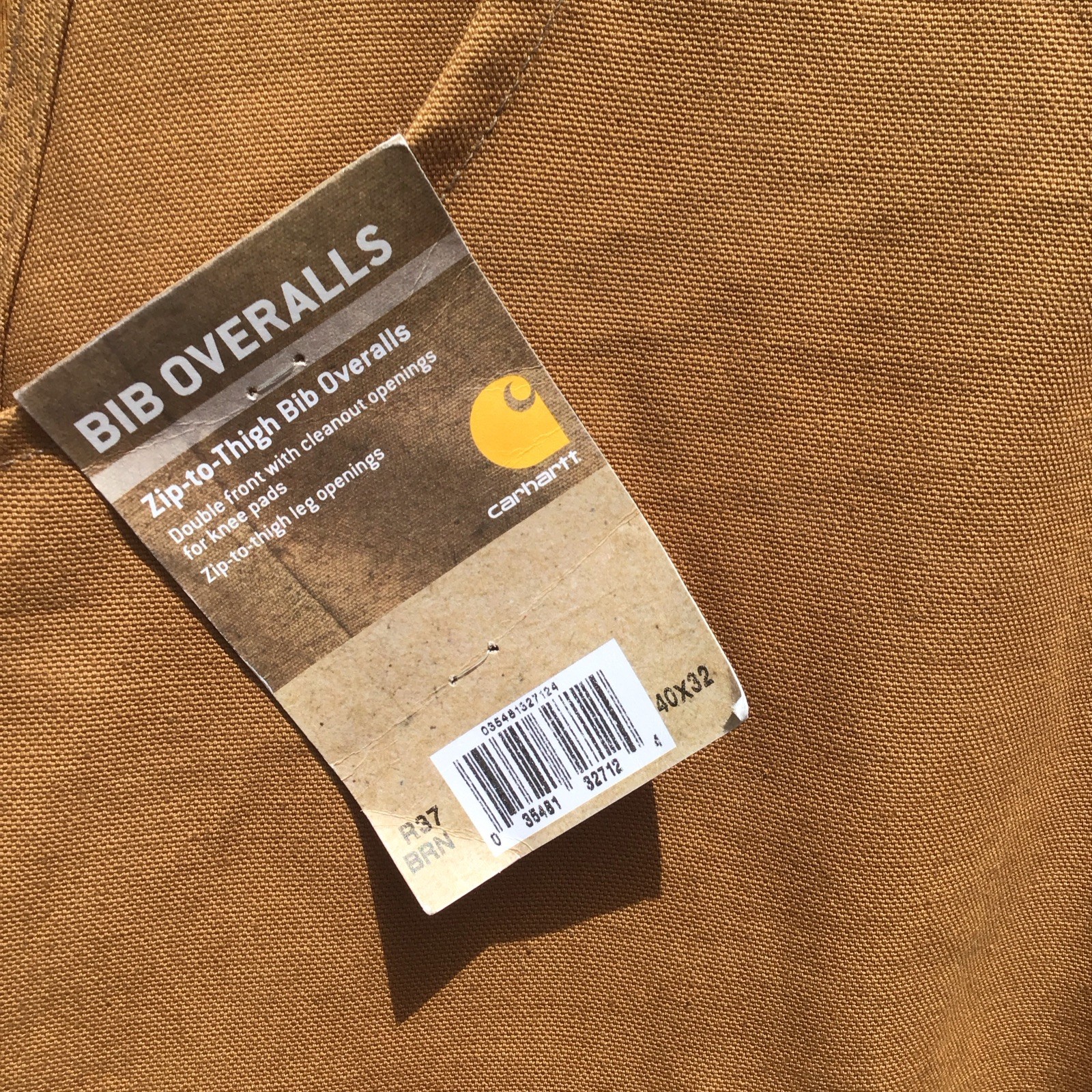 Carhartt R37 BRN Duck Zip to Thigh Bib Overalls Unlined Size 40 X 32 NEW NOS