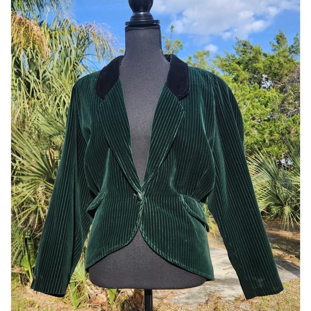 Green Costume Women Caroler Victorian Steampunk Peplum Velvet Corduroy large 40