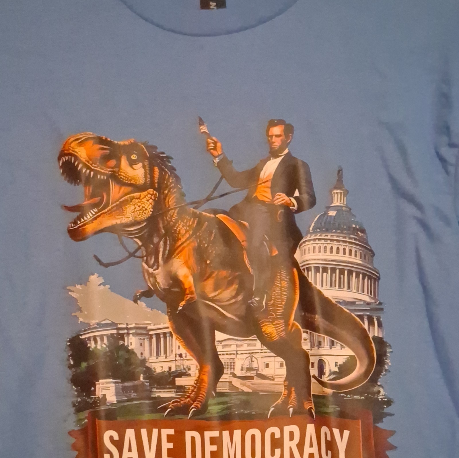 Gildan Ultra Cotton Men’s M Blue Short Sleeve “Save Democracy” Tee