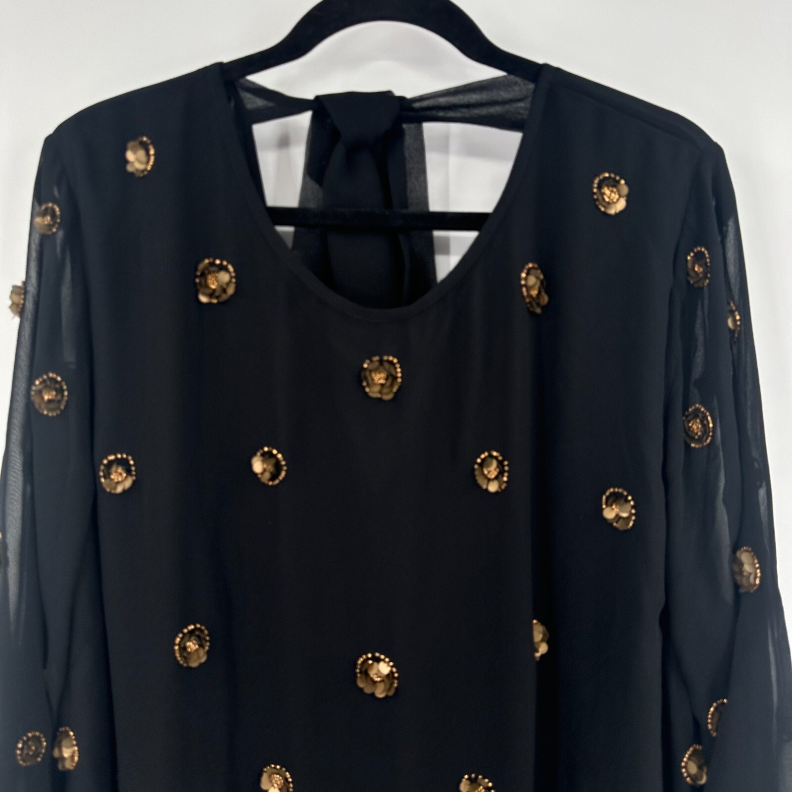 Joanna Hope Blouse Top Women’s 24 Black Chiffon Embellished Layered Back Tie