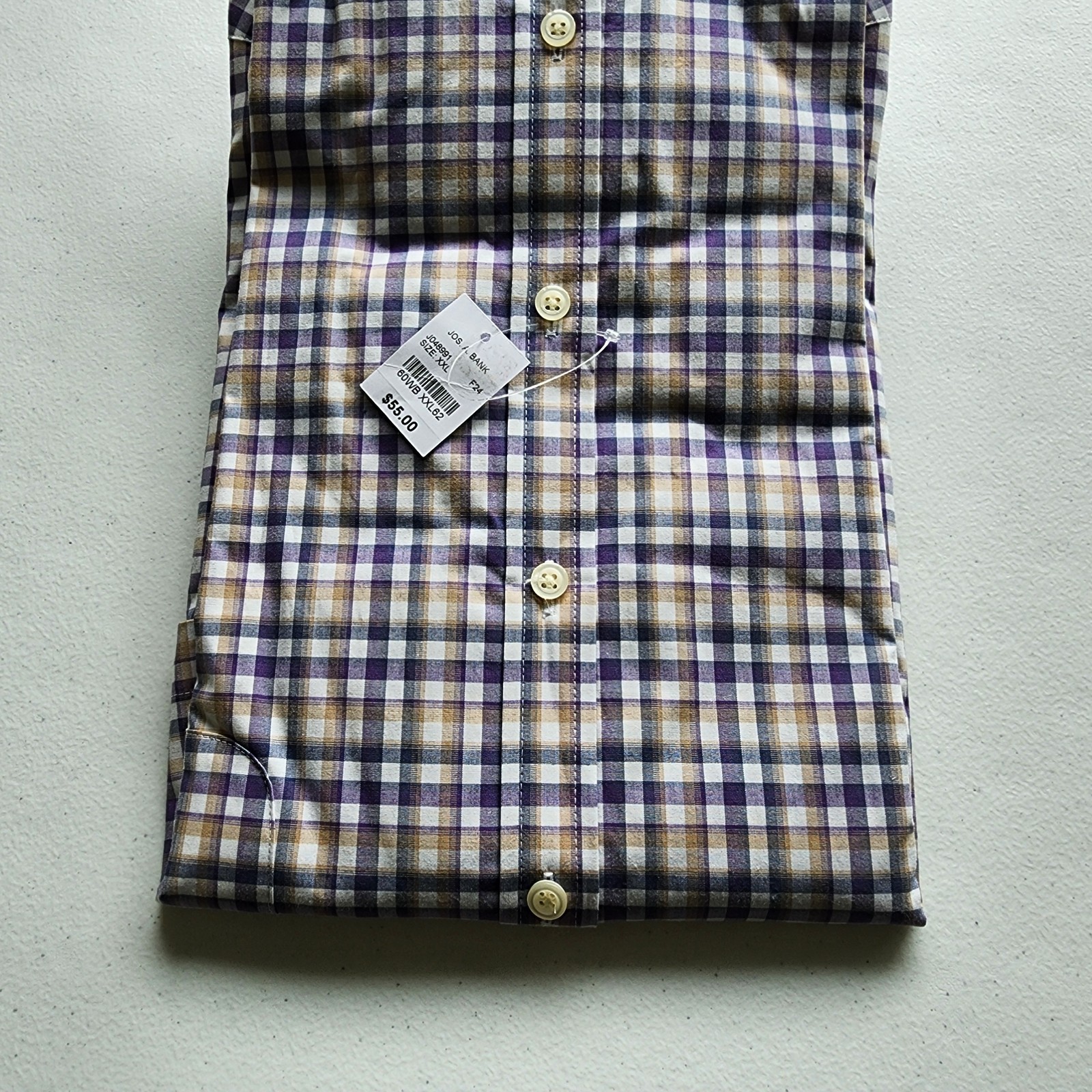 XXL Purple Shirt Plaid Checked Beige White Mens Jos A Bank New Tailored Fit Size