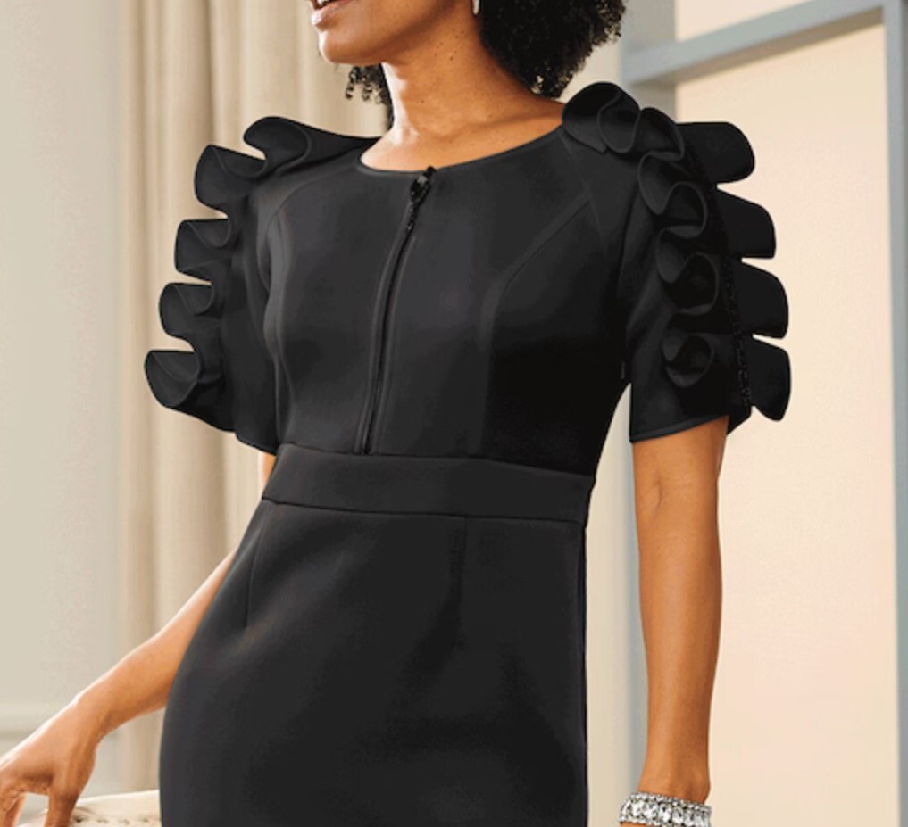 Size 12 Ashro Black Formal Wedding Church Funeral Rhinestone Sleeve Dress