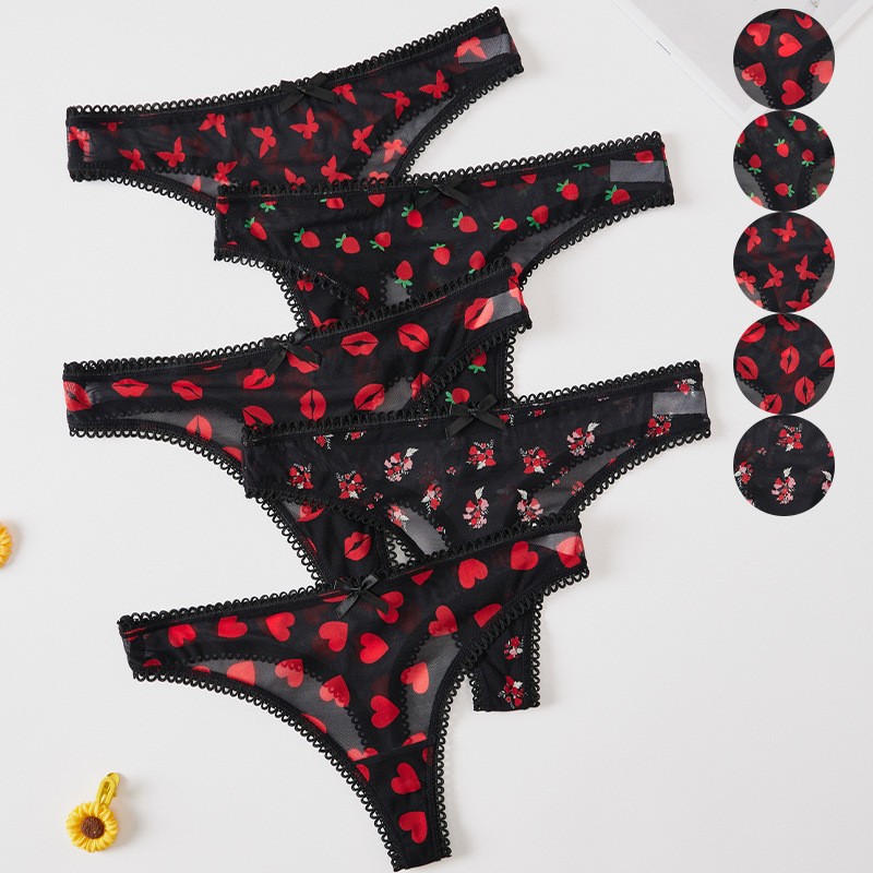 5 Pack Lot Sexy Womens Sheer Panties Thongs See Through Underwear Lingerie Brief