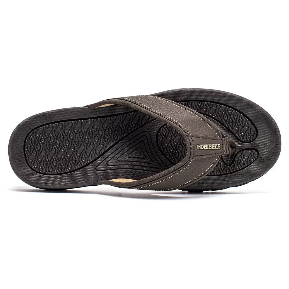 HOBIBEAR Mens Thong Sandals Arch Support Indoor Outdoor Beach Flip Flop Brown 81