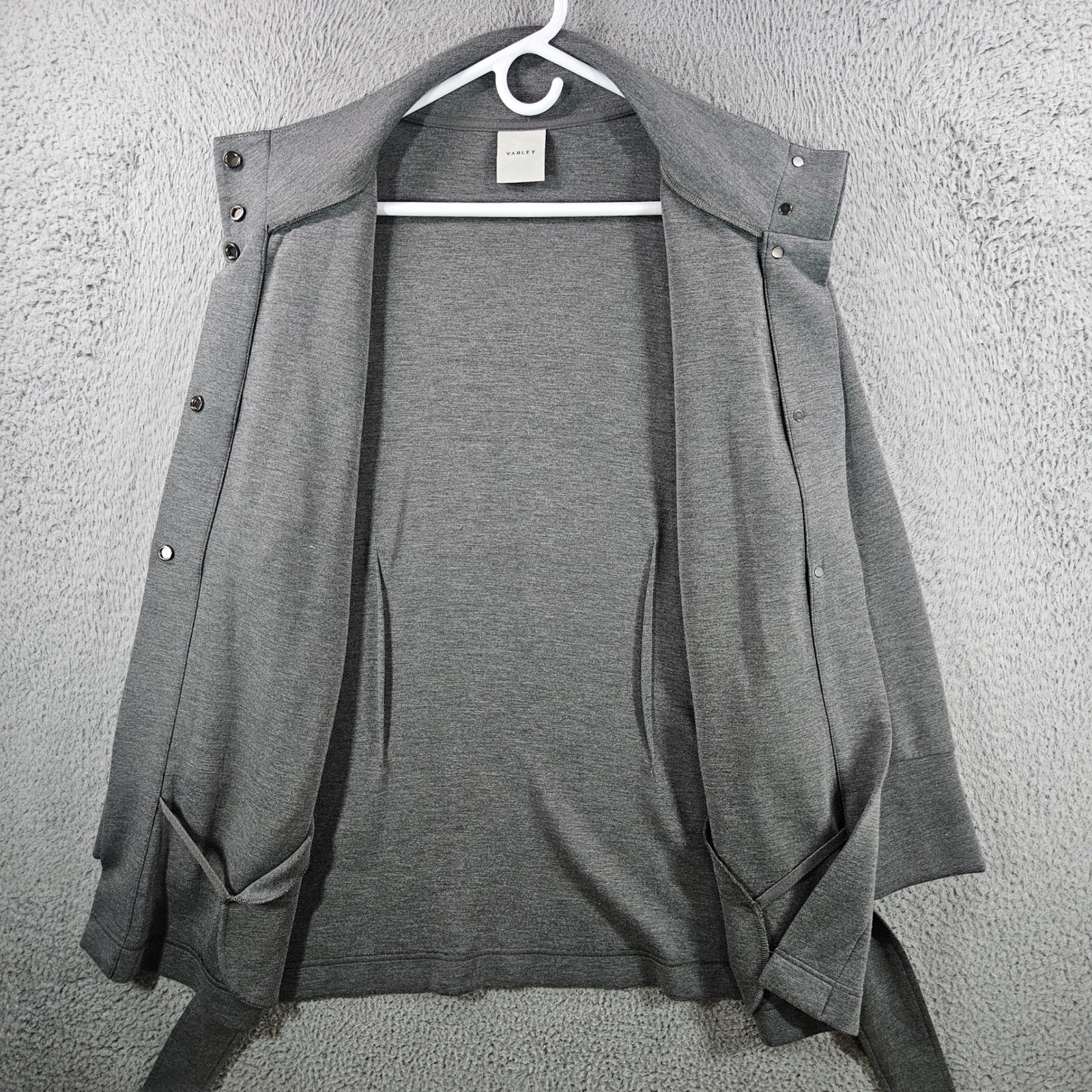 Varley Anset Jacket Grey Lightweight Doubleface Belted Snap Front Womens Large