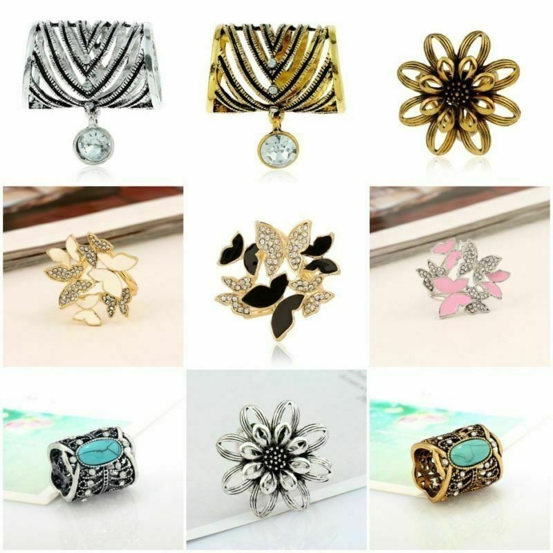 Women Scarf Buckle Ring Clip Brooch Vintage Holder Flower Silk Scarves Jewelry