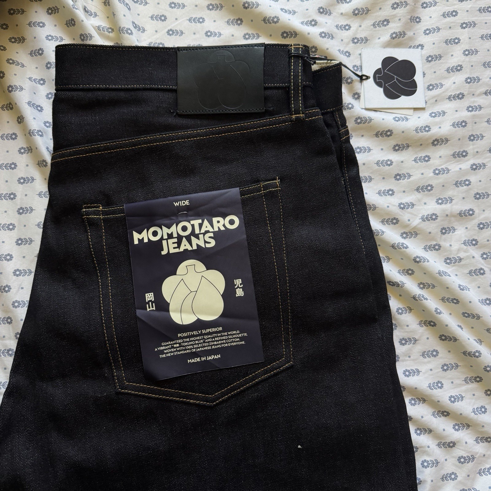 Momotaro Jeans Men’s Wide-Leg Dark Blue Raw Denim Cotton 5-Pocket Button