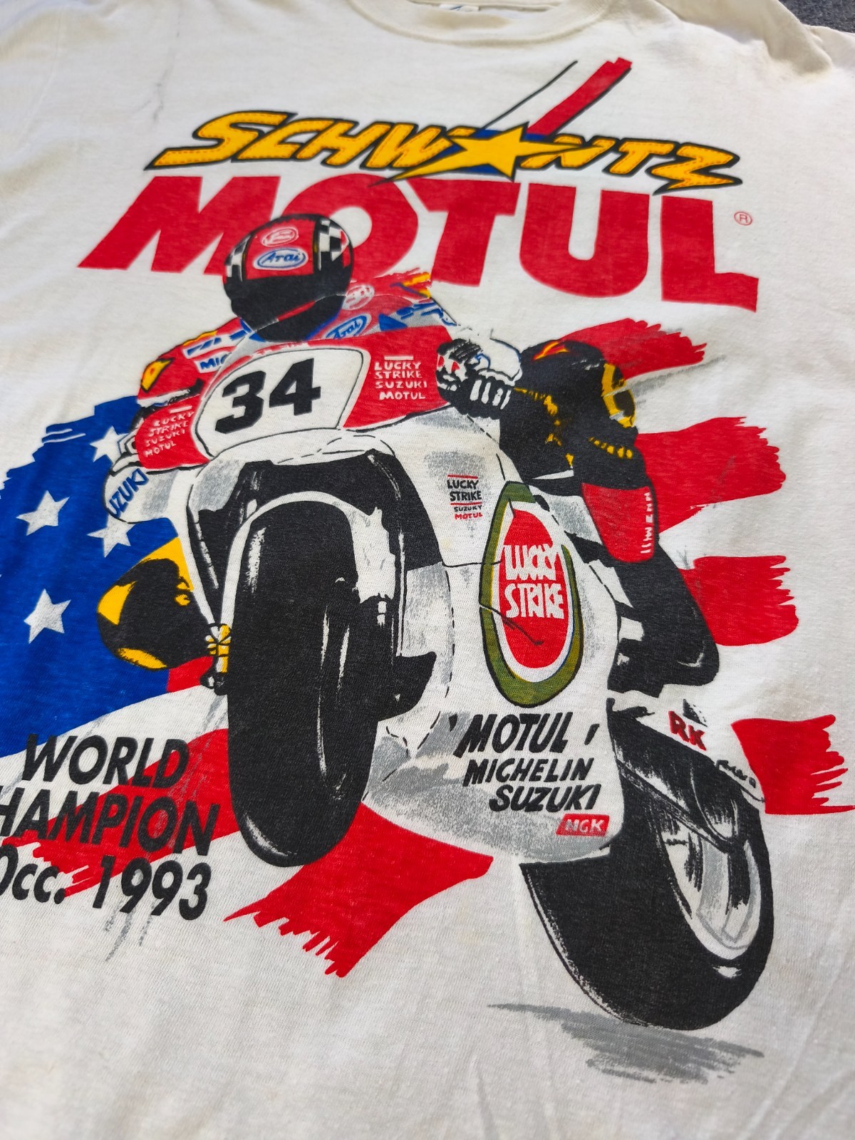 Vintage 1993 Kevin Schwantz #34 Motul Lucky Strike Suzuki 500cc World Champion T