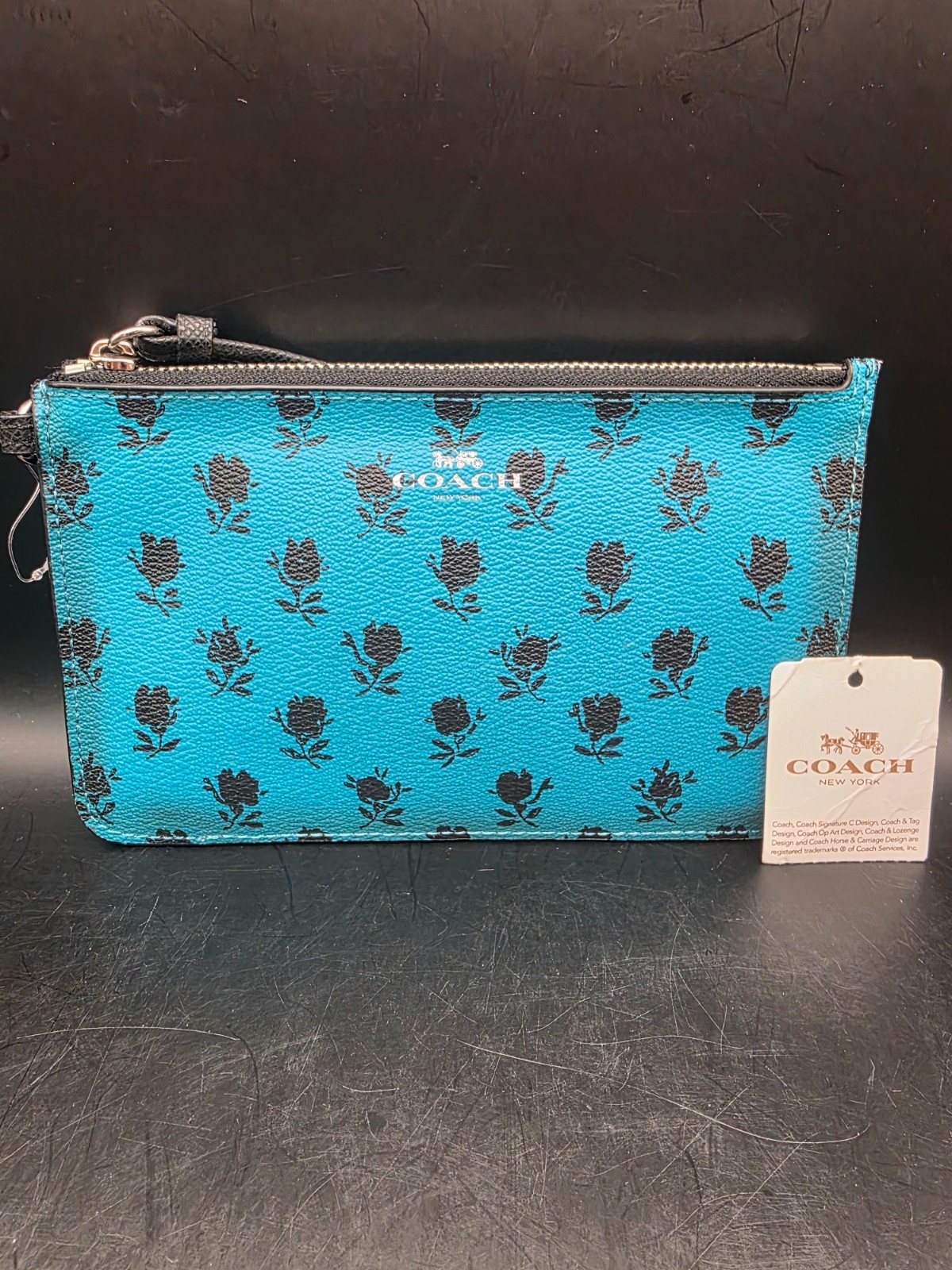 Coach Badlands Floral Teal & Black Wristlet NEW
