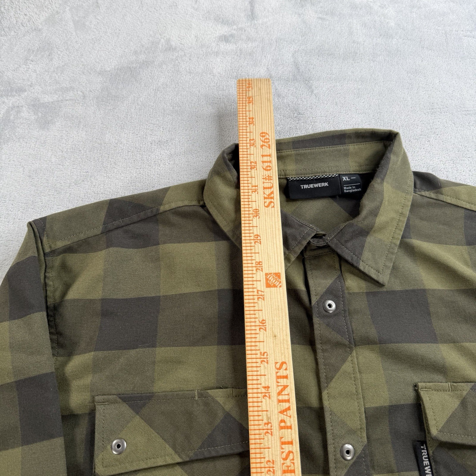 Truewerk Tech Flannel Shirt Men XL Green Plaid Snap Button Up Long Sleeve Work