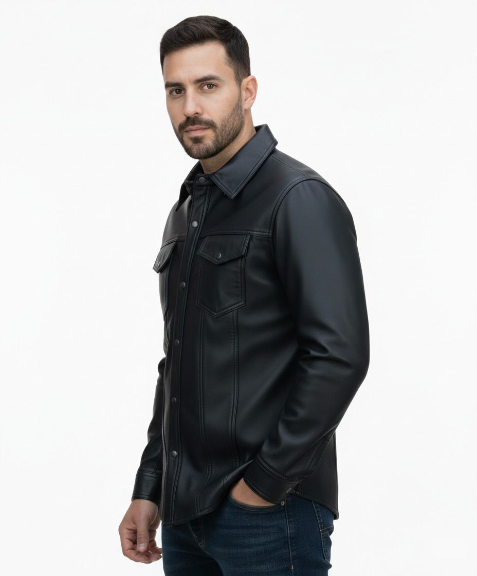 Leather Motorcycle Shirt – Western leather Shirt – Lightweight SKU#HL10403BLACK