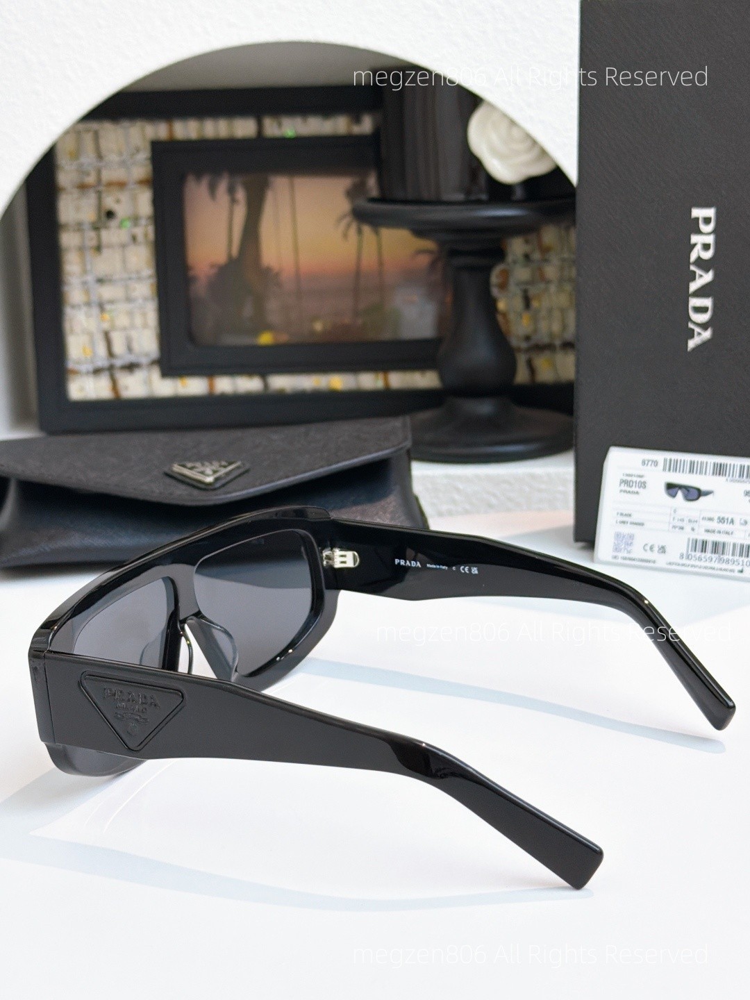 Prada D10S Shield Sunglasses Unisex Women/Men Black Frame / Gray Lenses Shades