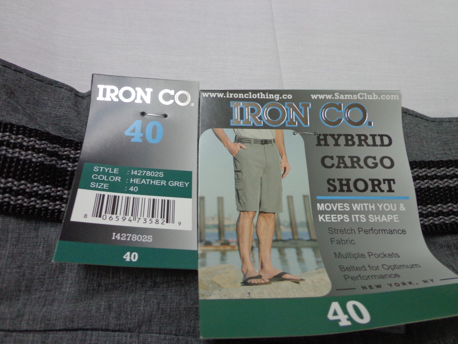 Iron Co Belted Stretch Performance Hybrid Cargo Shorts Heather Gray Size 40