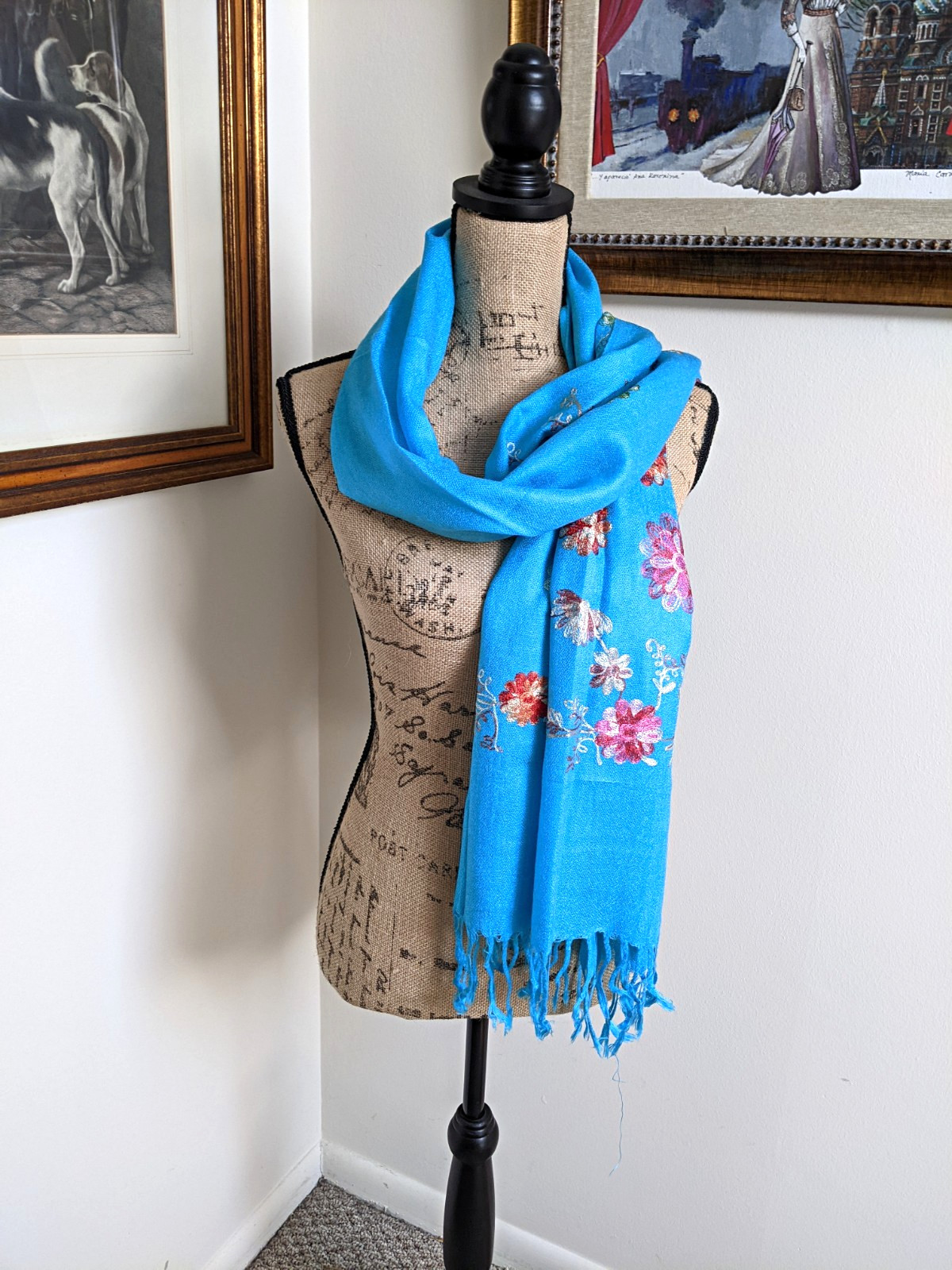 MEXICAN EMBROIDERED SOFT FRINGED SHAWL REBOZO WRAP 72 X 28 – MADE in MEXICO