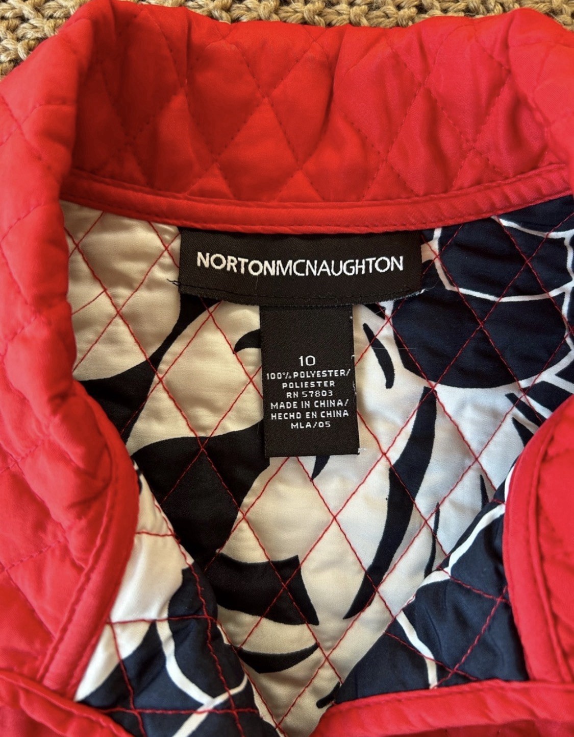Norton Mcnaughton Jacket Red Midweight Quilted Floral Lined Women’s Sz 10