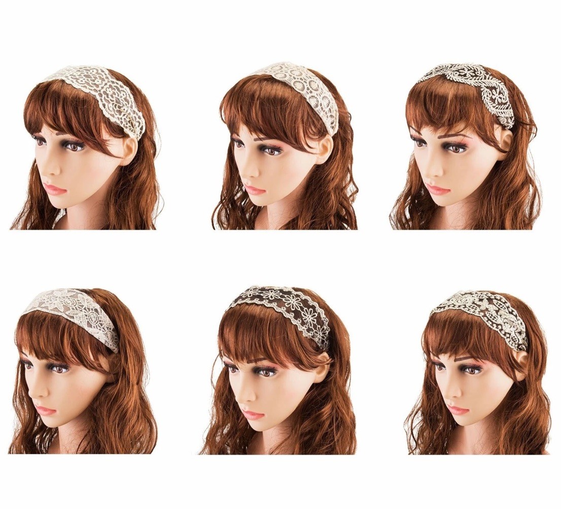 Women Lace Headband Stretch Hairband Elegant Wide Headwrap