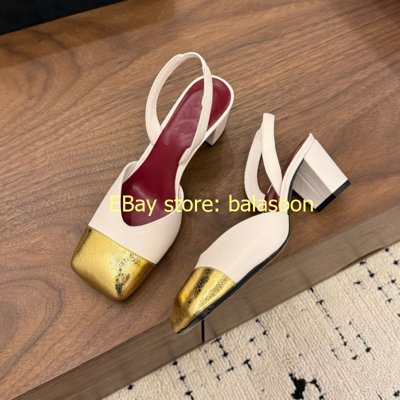 Retro Color Matching Square-Headed High-Heeled Sandals Baotou Thick-Heeled 35-41
