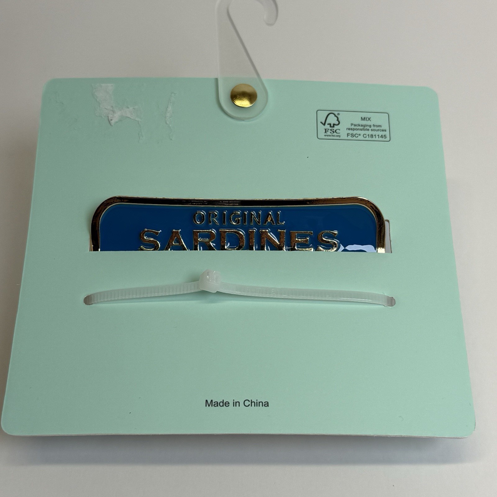 Piper K Original Sardines Hair Claw Clip Blue Gold Enamel Novelty Tinned Fish