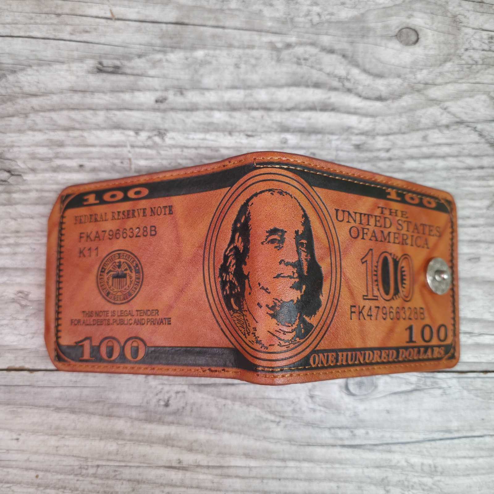 $100 Dollar Bill Print Faux Leather Printed Bifold Novelty Wallet