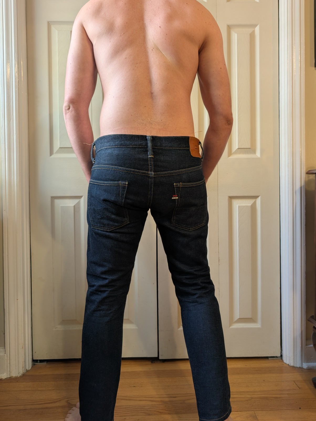 Tanuki Denim Selvedge Jeans – Slim fit, low rise, button fly.