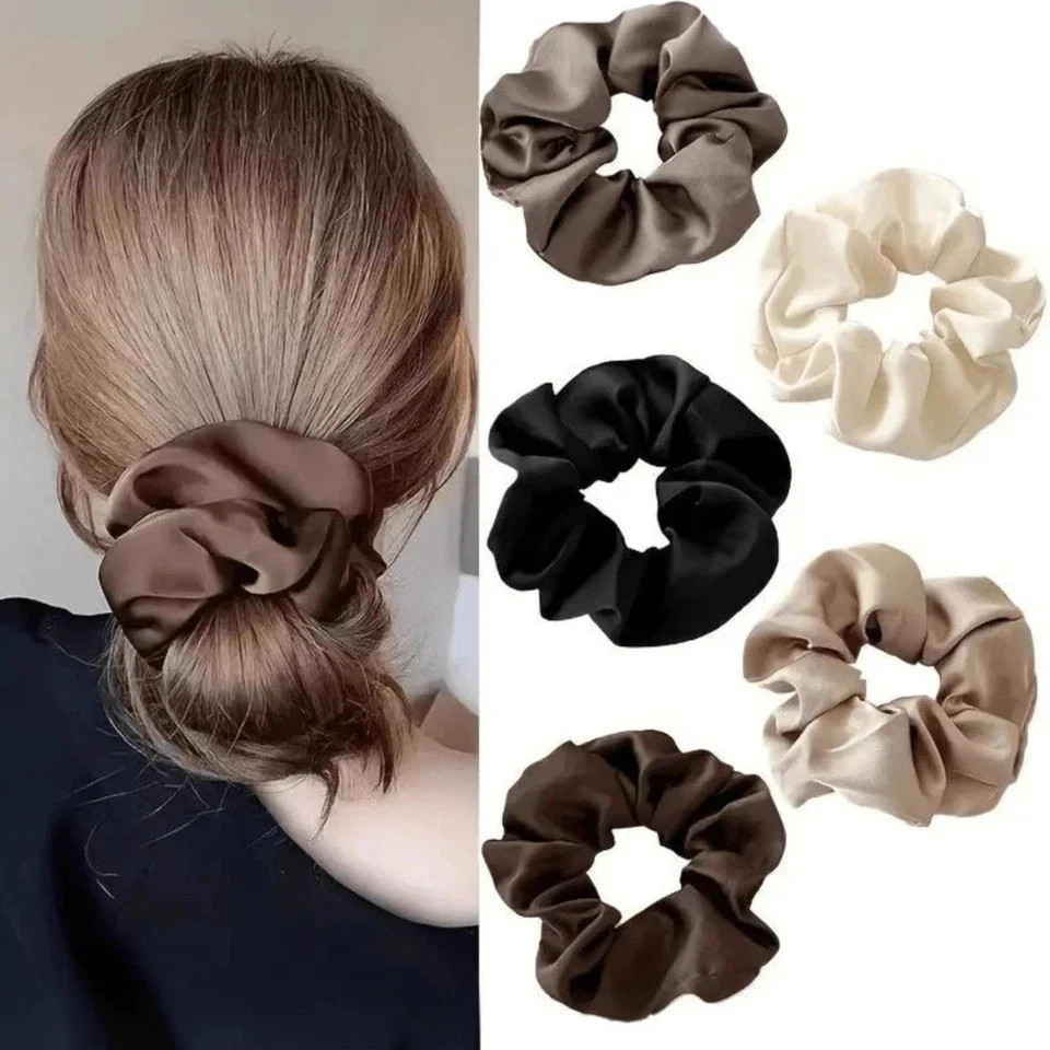 5pcs Hair Bands Elegant Satin Scrunchies Retro Style Soft Elastic Band for Women