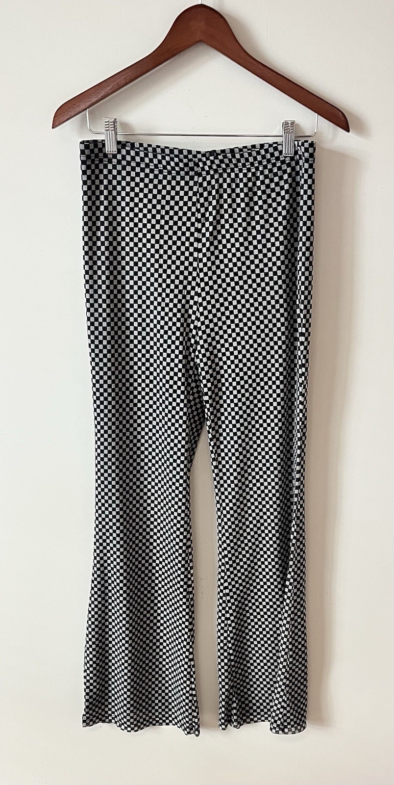 Elodie Checkered Flare High Rise Stretch Pants Size Large Black/White Women’s