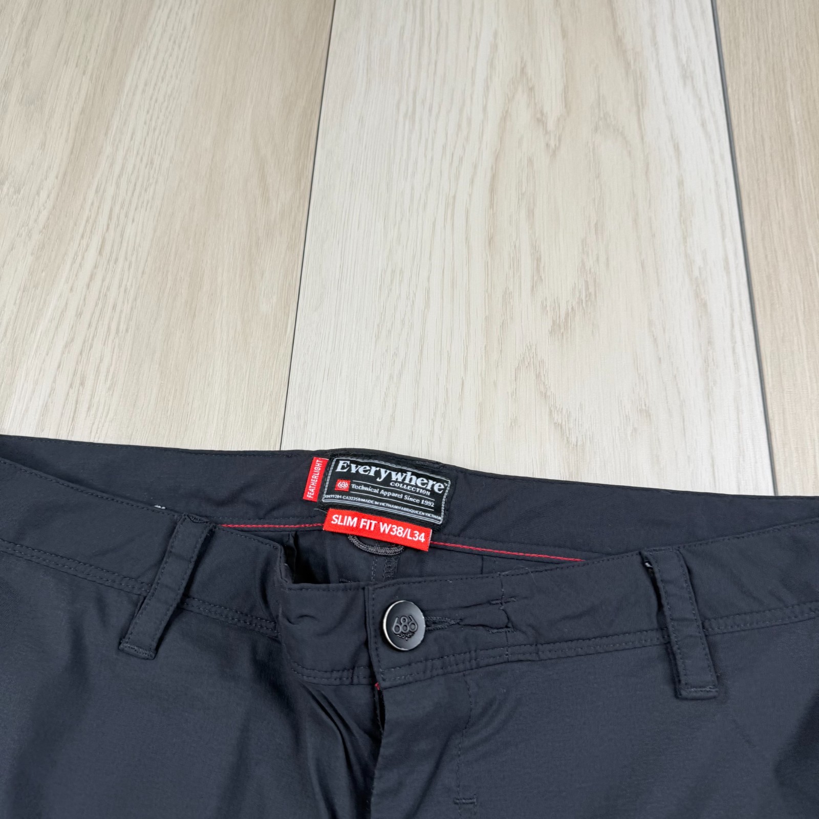 686 Everywhere Collection Mens Black Slim Fit Drawstring Hiking Pants Size 38×34