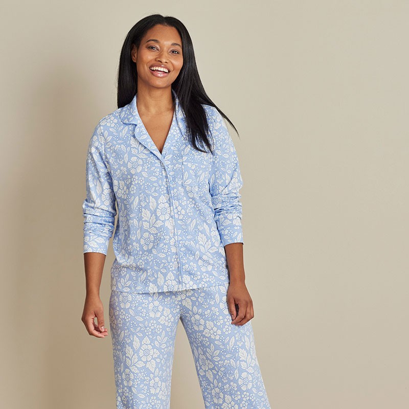 Printed Pima Cotton Women’s Button-Down Pajama Set