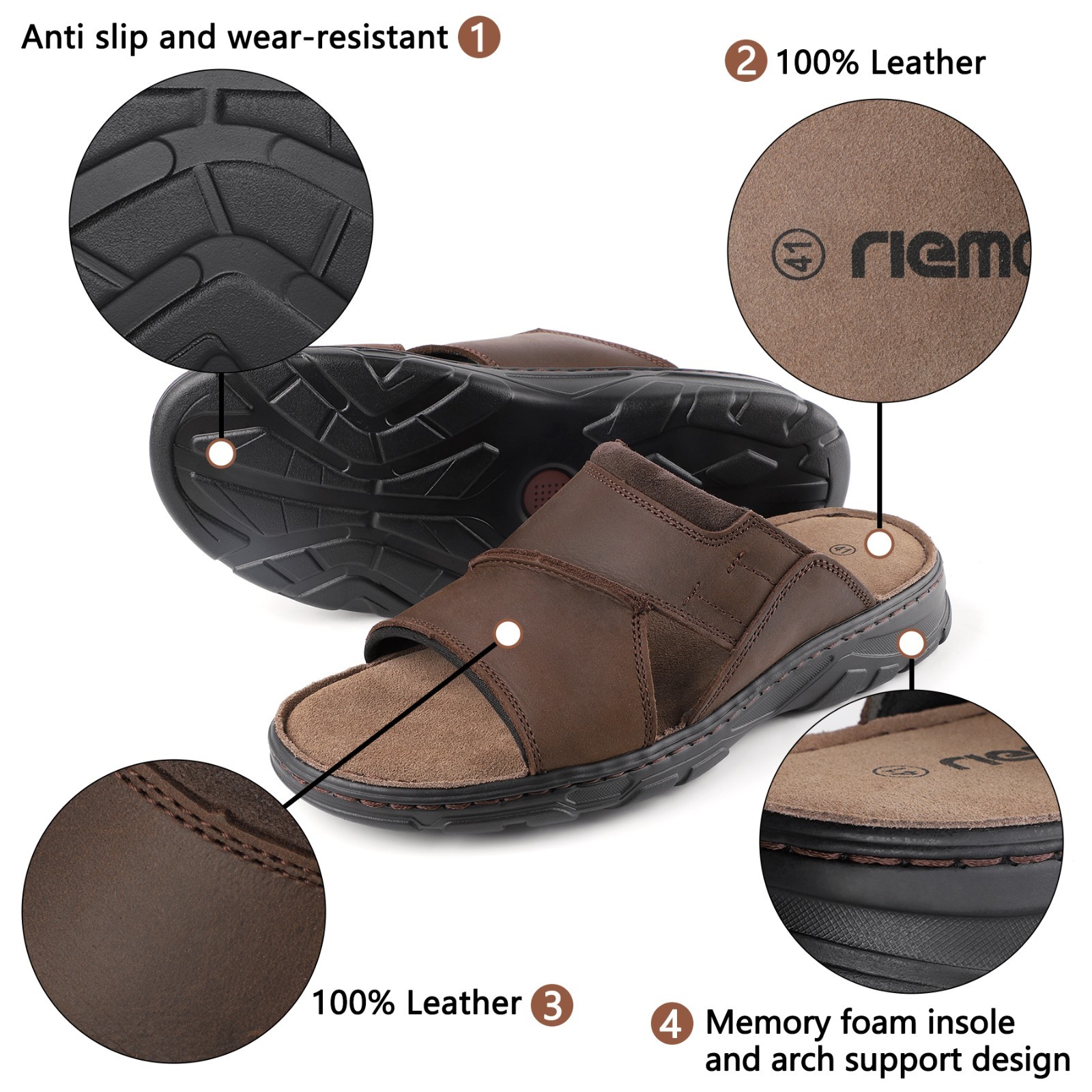 Mens Leather Slides Beach Sandals Outdoor Indoor Casual Comfort Slippers Sandal