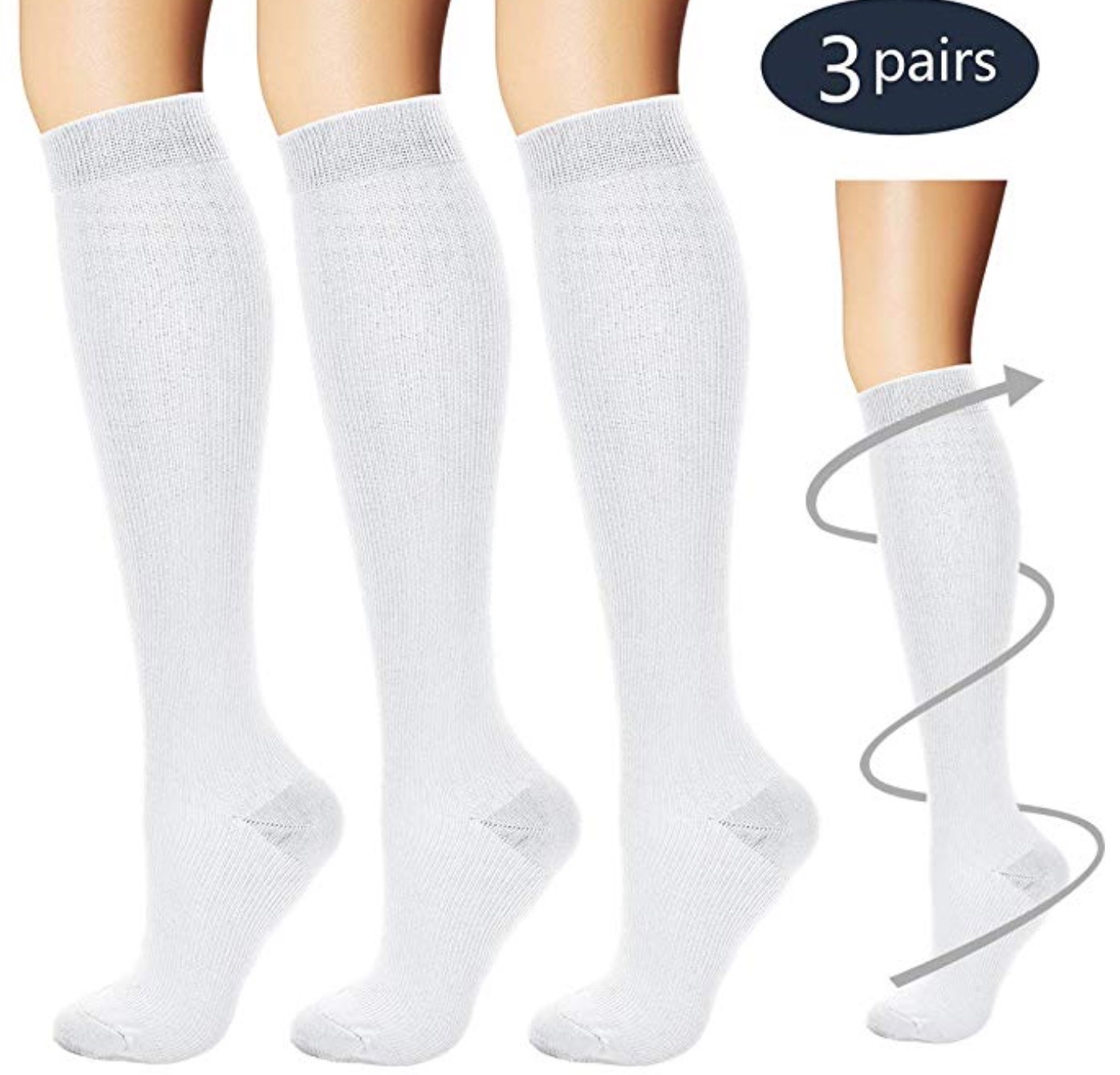 (3 Pairs) S-4XL Compression X Socks Knee High 20-30mmHg Graduated Mens Womens