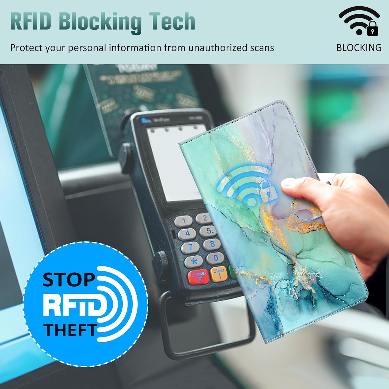 Checkbook Cover RFID Blocking Standard Register Duplicate Checks with Pen Holder