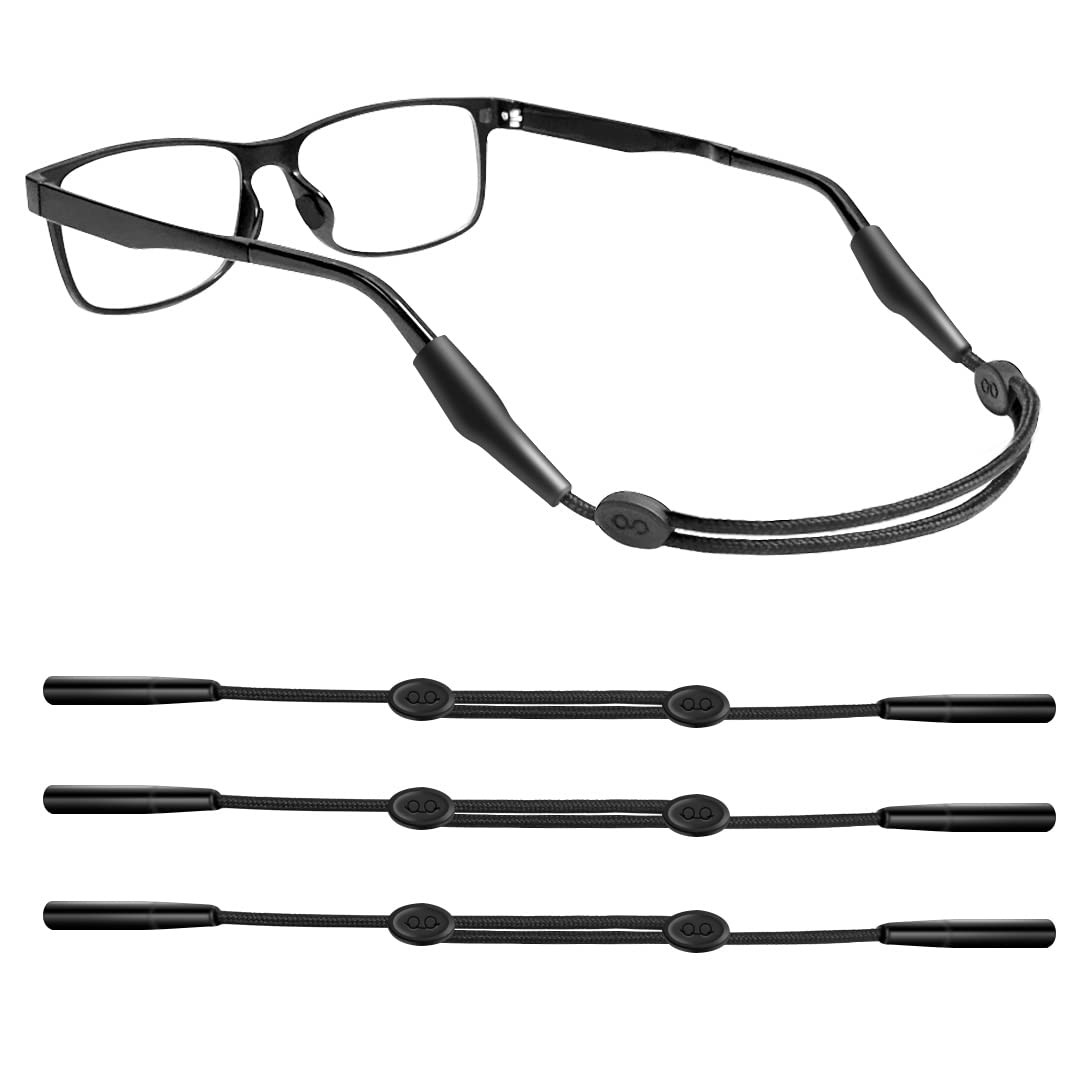 Festty Glasses Strap Sports 3 pcs, Eyeglasses Holder for Medium, Black