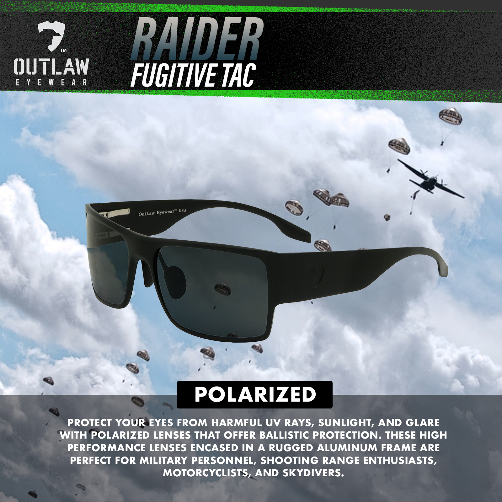 OutLaw Eyewear Raider TAC Polarized Tactical Sunglasses for Men & Women