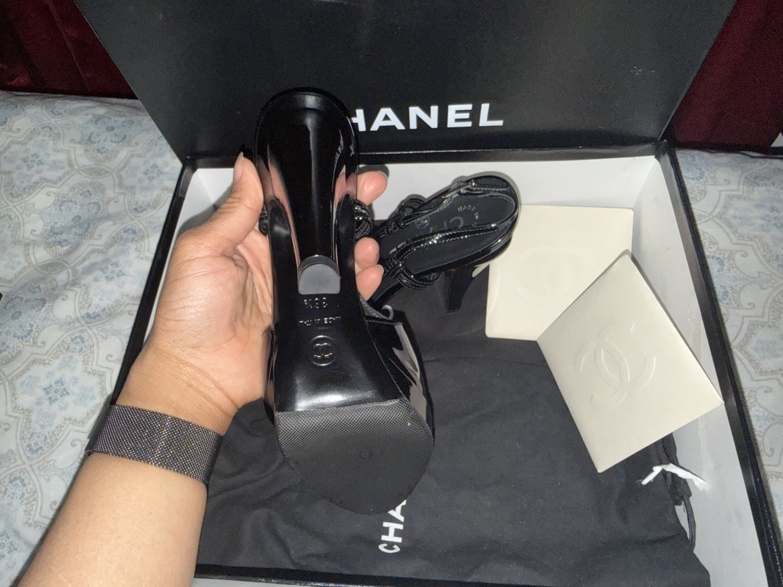 Vtg 2008 Chanel Black Bicolor Patent Leather Heels 36.5 *See Description*