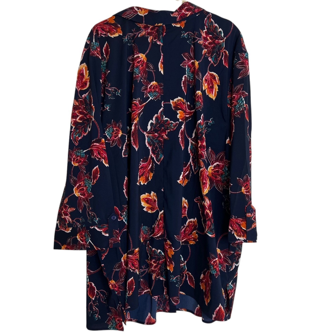 Catherines Womens Blouse 4X Navy Red Floral Button Front 3/4 Sleeves Plus Size