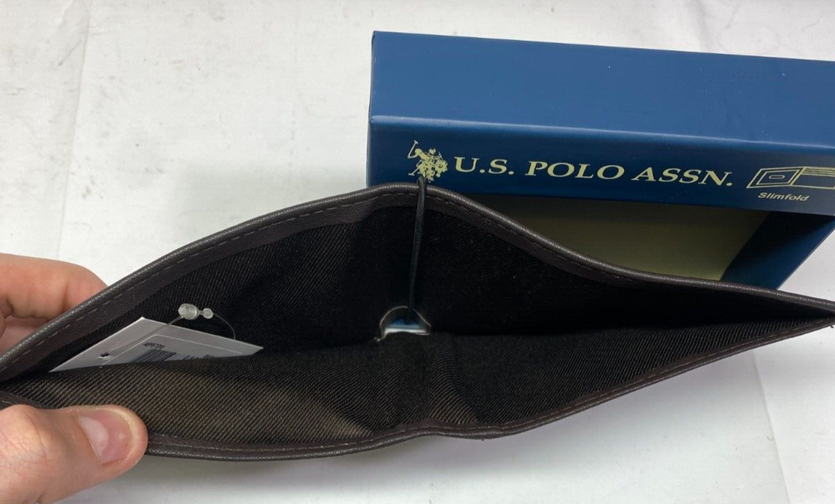 US POLO ASSN Brown Leather Slim Fold Wallet Men’s