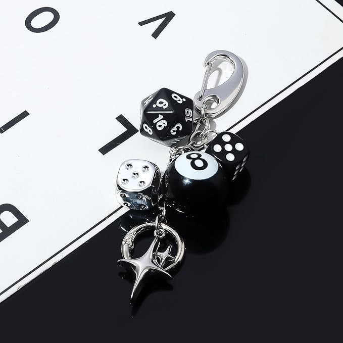 8 Ball Dice Charm Keychain Y2K Charm for Bag Purse Backpack Cute Black