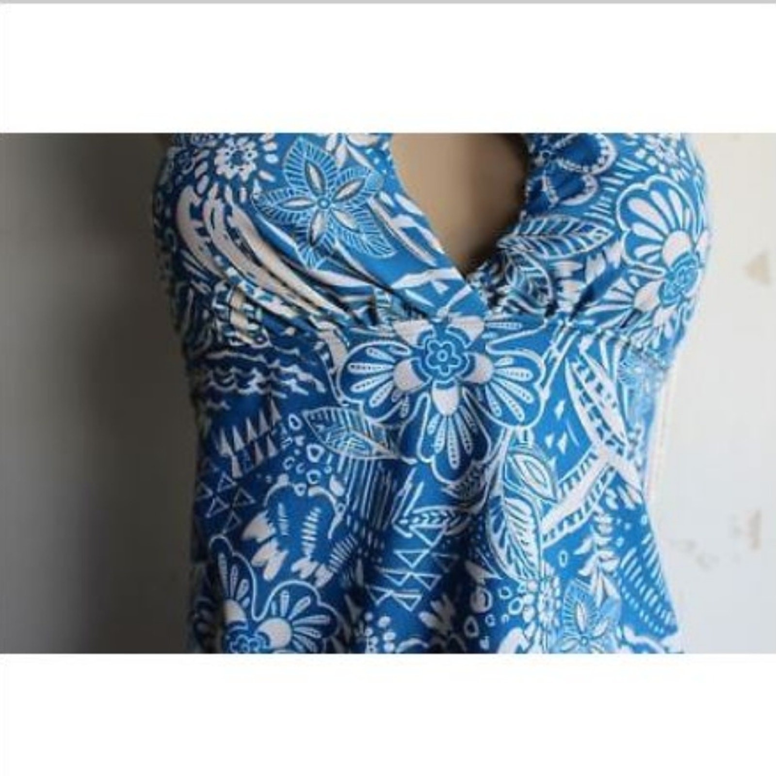 Metallic Floral Twist Cutout Halter Tankini Set Size S (4-6)