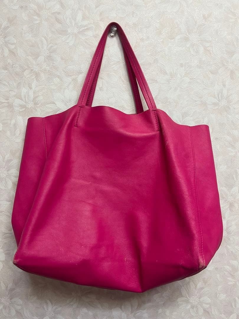 CELINE Paris Horizontal Cabas Leather Tote Fuchsia Pink Auth W/Tag From Japan