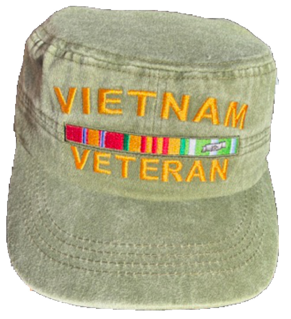 Vietnam Veteran, ribbons, Olive Green Patrol Hat, Embroidered (100% Cotton)