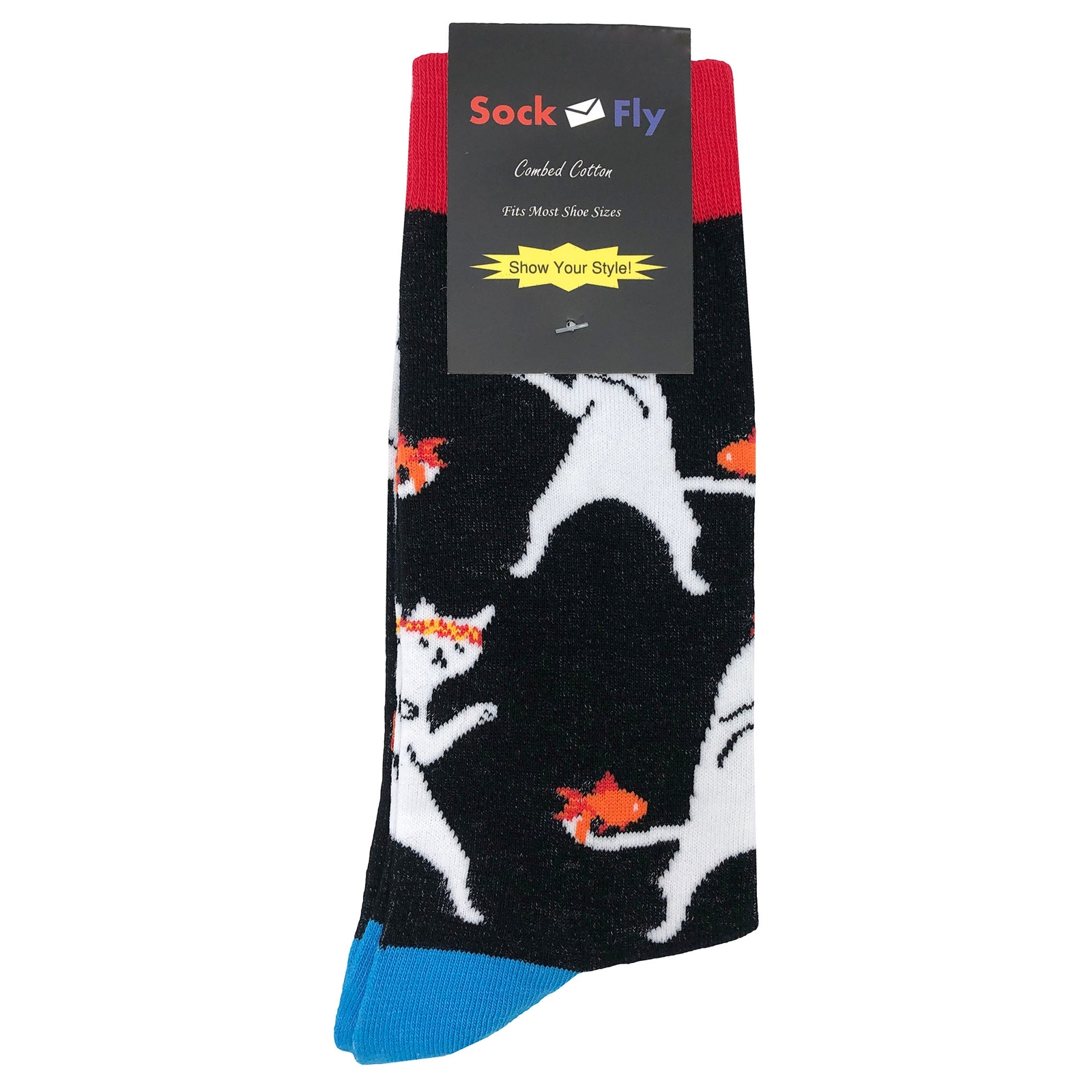 NWT Ninja Cat Dress Socks Novelty Men 8-12 Black Crazy Fun Sockfly