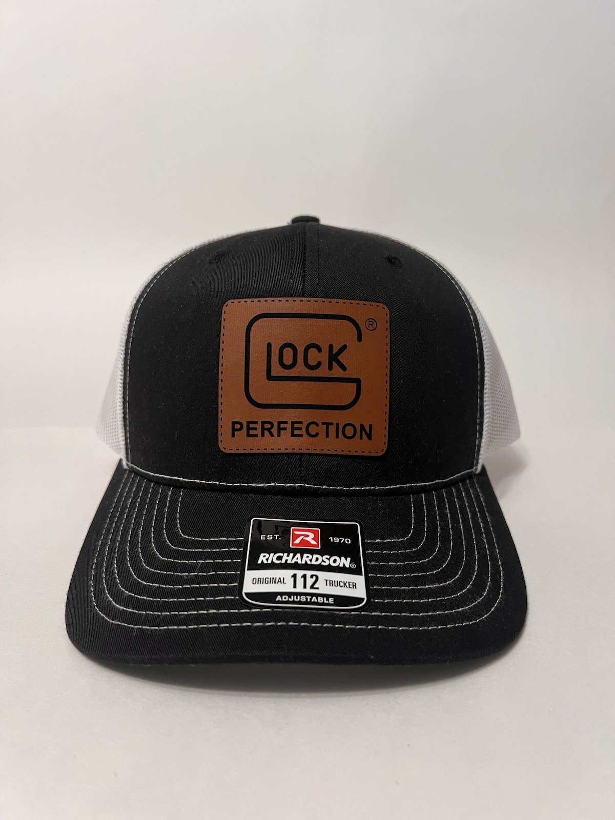 Glock Perfection Richardson 112 Mesh Back Trucker Hat Brown Leather Patch NWT
