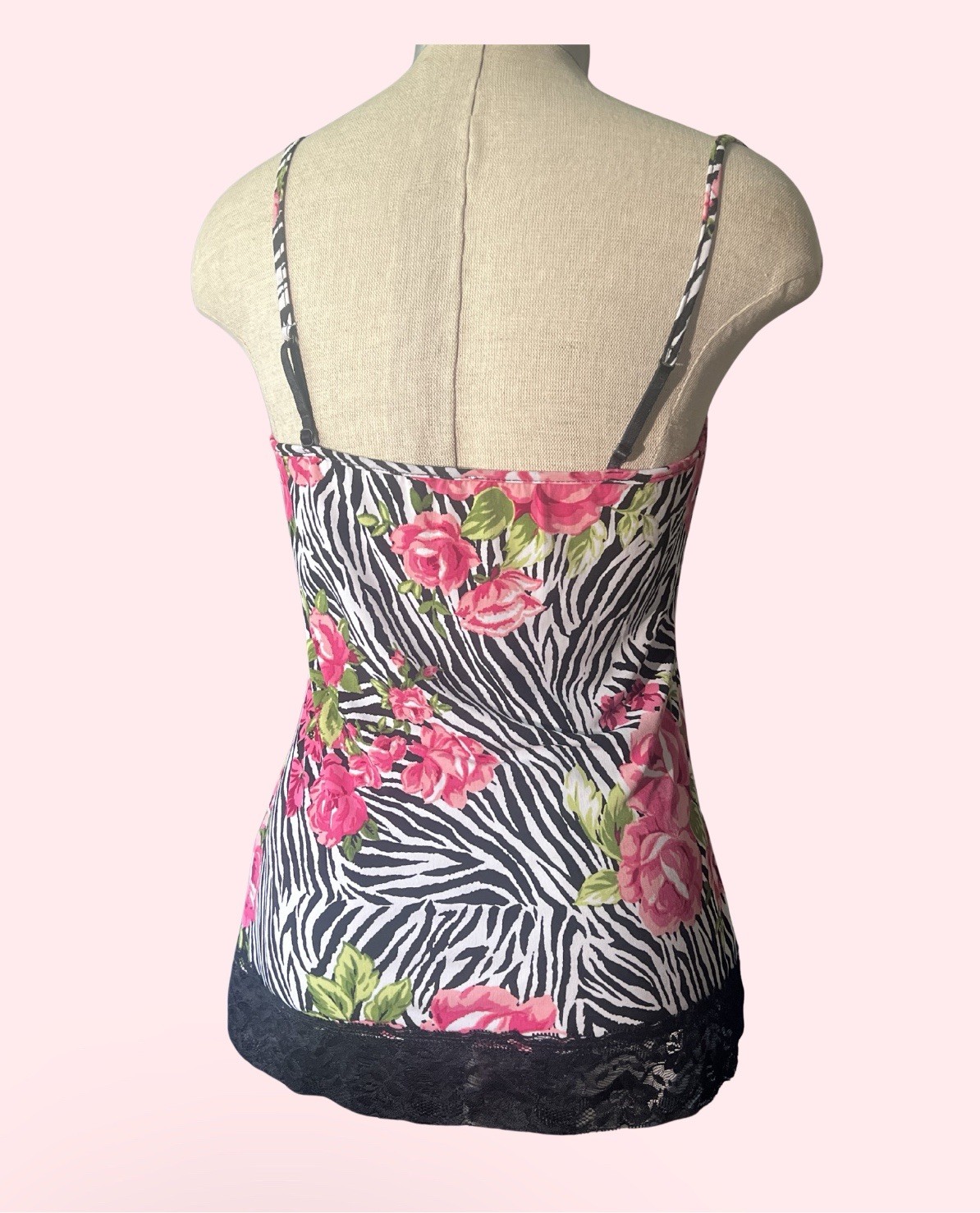 Y2K VINTAGE CACHÈ SIZE S ZEBRA FLORAL PRINT CAMI ADJUSTABLE STRAPS