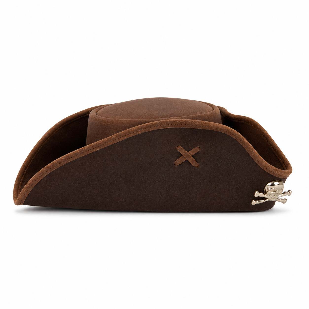Brown Faux Leather Tricorn Pirate Hat Cross Stitch Handmade Costume LARP