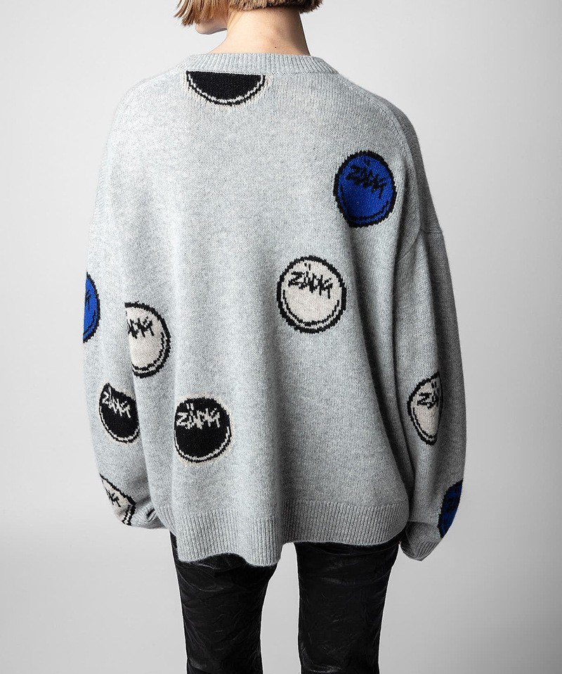 Women Zadig & Voltaire Smiling Face Cashmere Round neck Wool Knitted Sweater SML