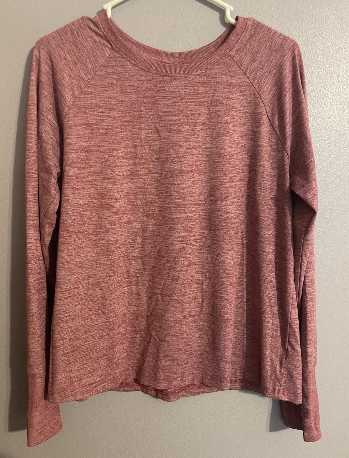 Avia Women’s Pink Heathered Long Sleeve Crew Neck Stretch Tee, M (8-10)