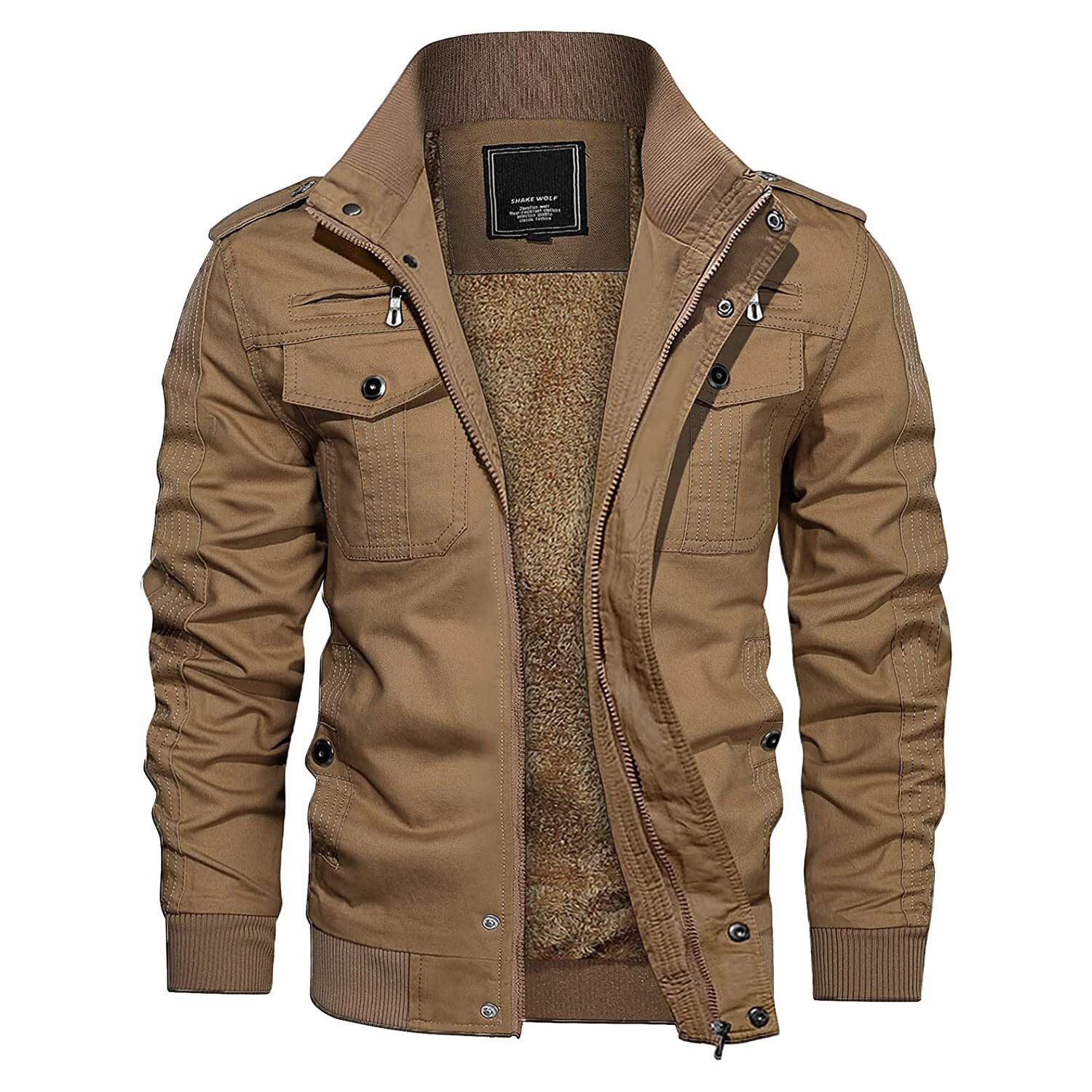 Men’s Winter Cargo Jackets 6 Pockets Warm Cotton Windproof Bomber Work Jacket