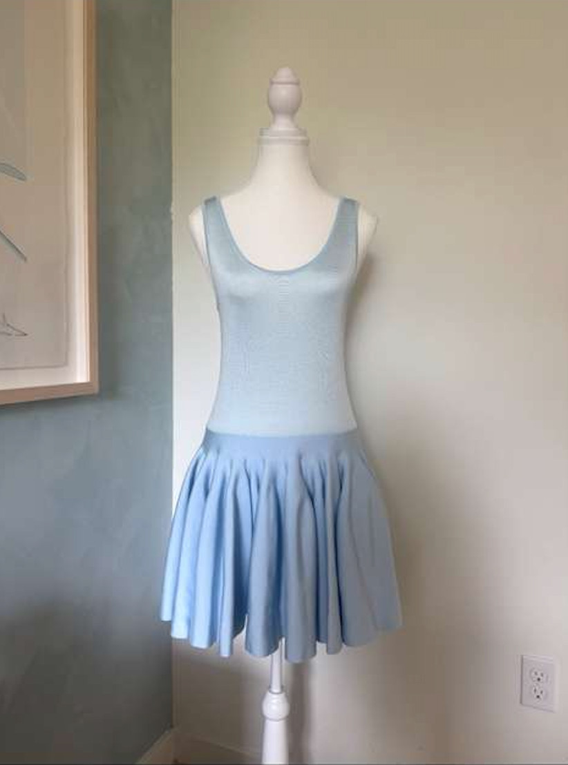 ALAÏA Mini Godet Dress – Bleu Neige – FR 34